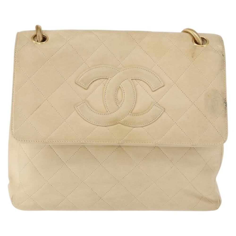 Chanel Matelasse Lambskin Chain Shoulder Bag Ivory Gold CC White